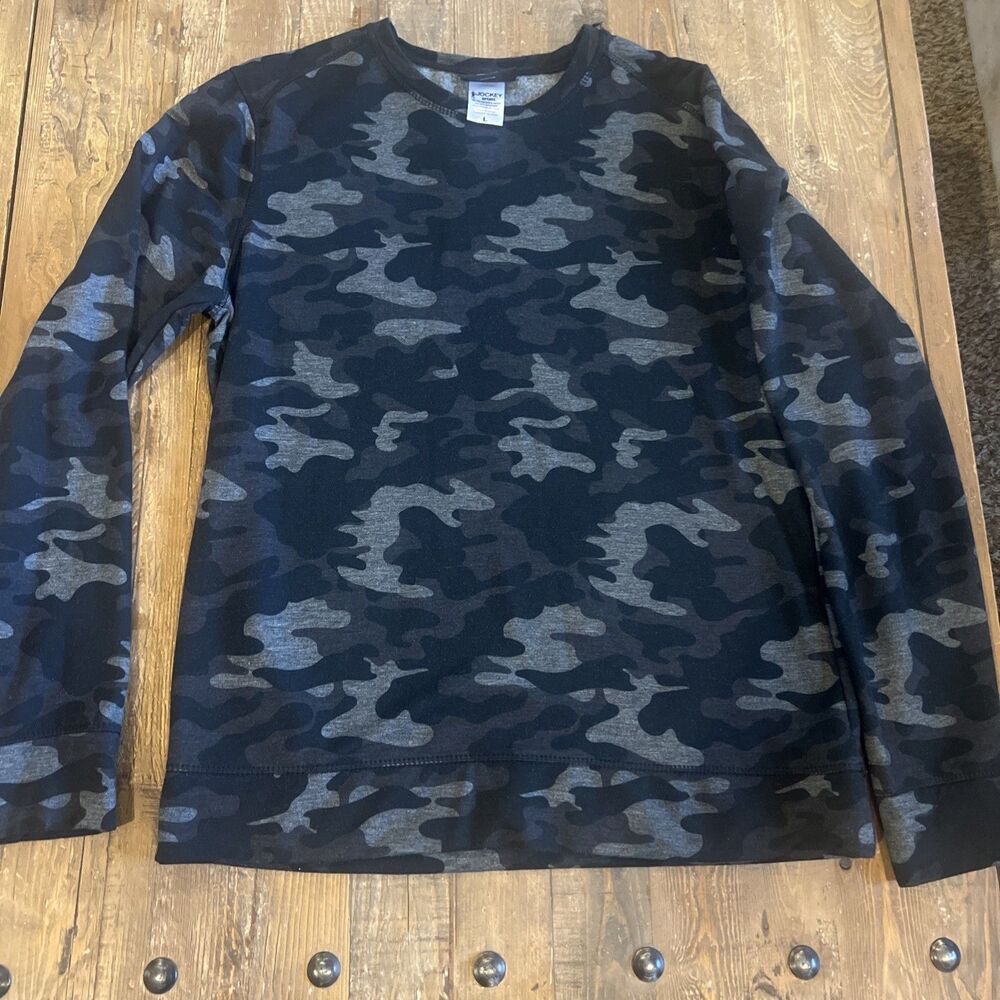 Jockey Sport Men's Cozy Fleece Active Pullover Sweatshirt Black Camo Large
